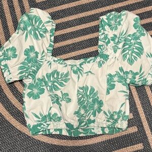 American Eagle Outfitters Green Floral Crop Top